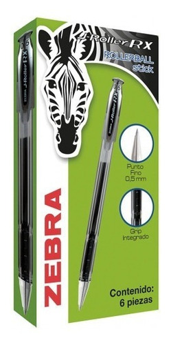 Boligrafo De Gel Punto Ultra Fino 0.5 Zebra Roller Rx 6 Pzas Color de la tinta Negro Color del exterior Transparente