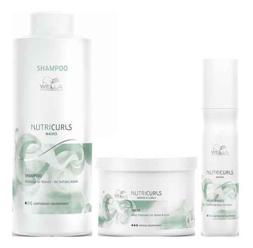 Shampoo Ondas 1000ml + Mascarilla + Spray Wella Nutricurls