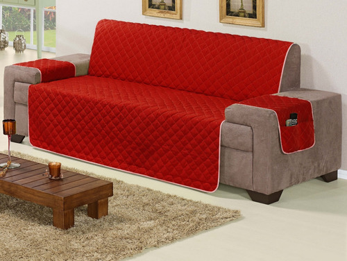 Capa Protetor Sofa Na Cor Vermelho 3 Lugares Em Microfibra