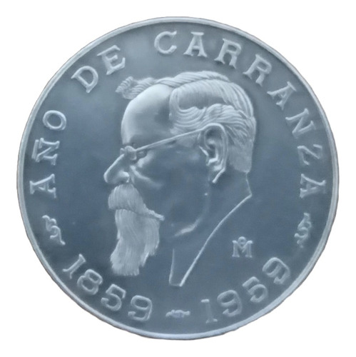 Moneda Cinco Pesos Año De Carranza 1859-1959 Plata Ley .720