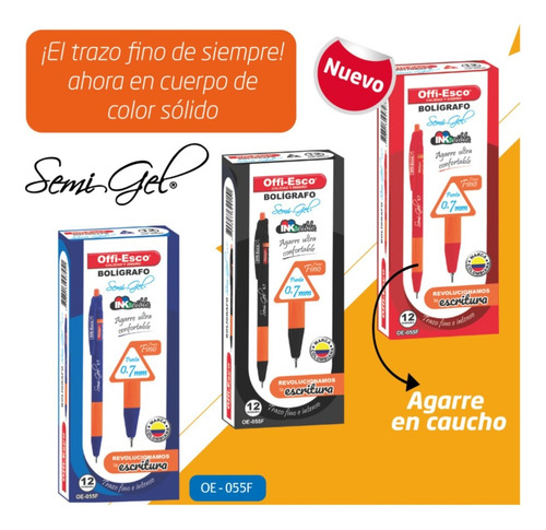 Bolígrafo Retráctil Semigel Negro Oe-055f X12 Offiesco