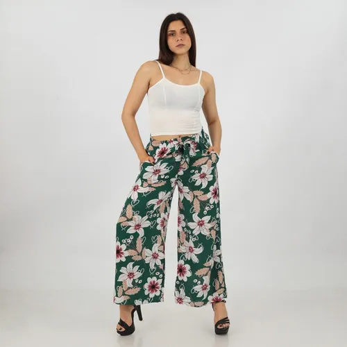 Pantal n Palazzo Floreado Acampanado Mujer Color Verde