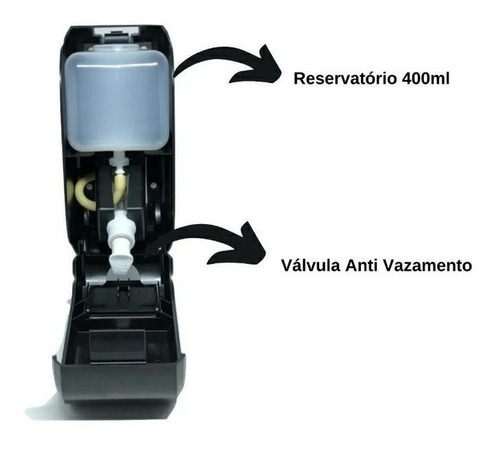 Saboneteira Preta C/ Reservatório Para Álcool Gel Premisse