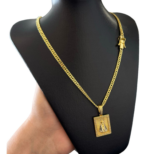 Corrente Masculina + Nossa Senhora Cravejada Ouro Banhado