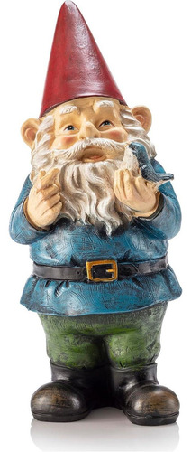 Estatua Gnomo Jardín Alpine 30 Cm Sosteniendo Pájaro