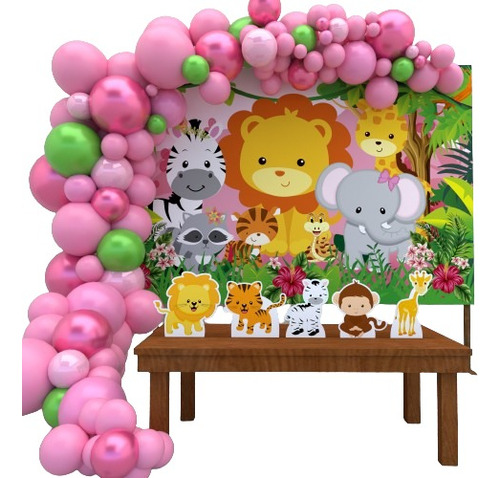 Kit Decoração De Festa Infantil Animais Safari Cute Rosa M