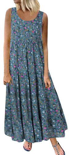 Vestido Holgado Sin Mangas Con Estampado Floral Diario De Li