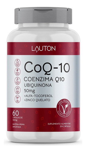 Coenzima Q10 100mg 60 Cáps Coq10 + Vit E + Zinco Lauton     