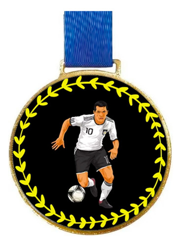 Medalha De Futebol C/fita Azul 60mm Personalizada 1 Fit
