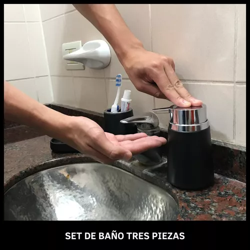 Set De Baño Dispenser Jabón + Vaso Porta Cepillo + Jabonera