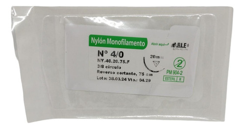 Nylon  4/0 - Ag 20 Mm 3/8 Círc Rever Cortante De 75cm