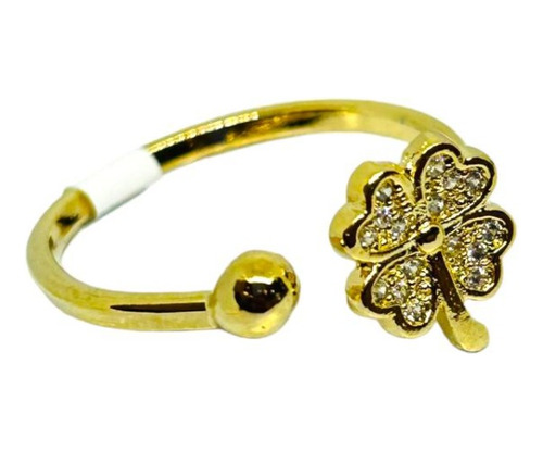 Anillo Suerte Trebol Con Zirconia Chapa Oro 14k Ajustable