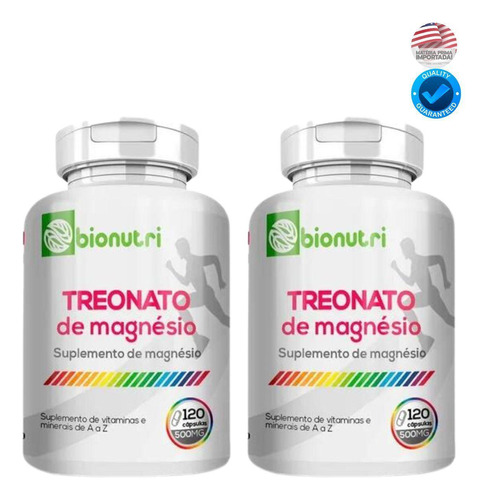 Kit 2 Uni Magnesio L Treonato 500mg Memoria E Concentração