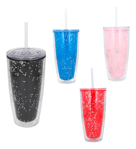 Vaso Doble Pared Con Glitter De 750ml