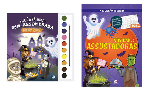 Kit 2 Livros De Colorir - Uma Casa Muito Bem Assombrada Aquarela E Tapete Atividades Assustadoras