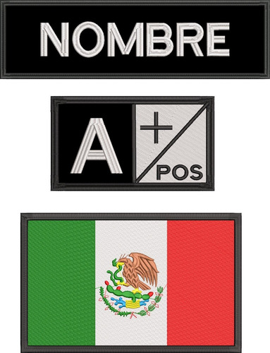 Parche Bandera México + Tipo Sangre + Nombre Velcro Táctico
