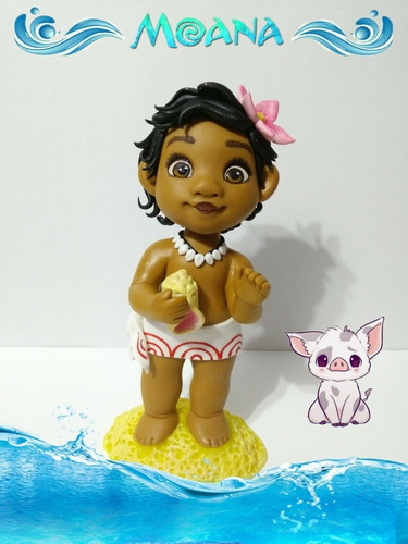 Adorno Para Torta Moana Bebé En Porcelana Fría
