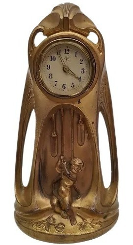 Antiguo Reloj Original Aleman Art Nouveau En Bronce