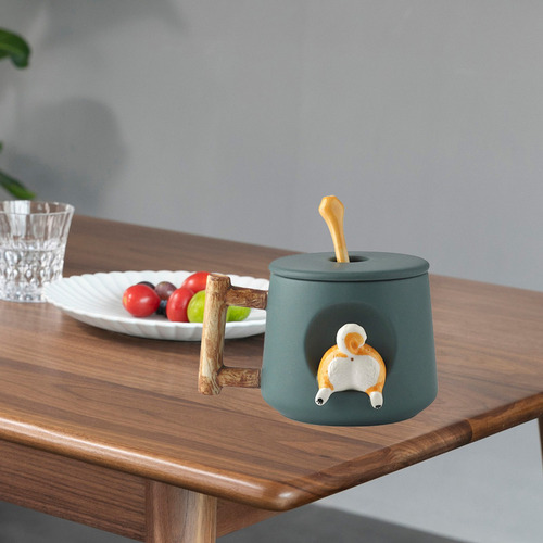 . 500ml Cute Cartoon Corgi Butt Taza De Cerámica Con Tapa