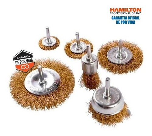 Imagen 7 de 7 de Set Cepillos Acero Para Taladro Hamilton 6 Pz Plano Copa Bk6
