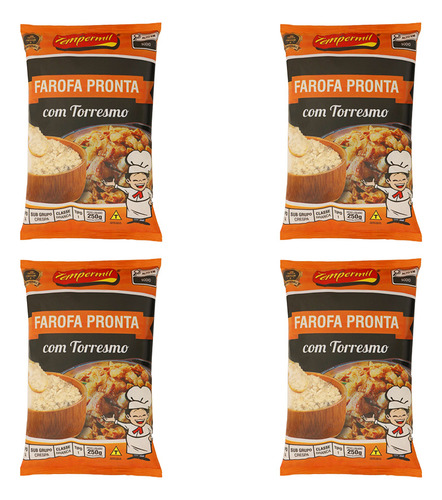 Kit 4 Farofa De Mandioca Temperada Torresmo 250g Saborosa