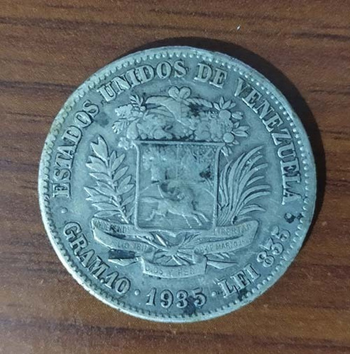 Moneda Bolivar Venezuela Año 1935 - Plata Lei