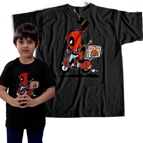 Remera De Chicos/as Deadpool En Moto Dia Del Niño/niña