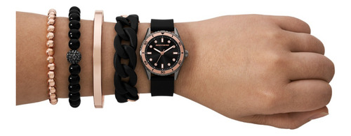 Set De Reloj Mujer Skechers Sr9113 De Silicona Negro