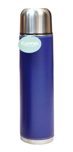 Termo Acero Inox. Canva 1l Forro Simil Cuero Azul