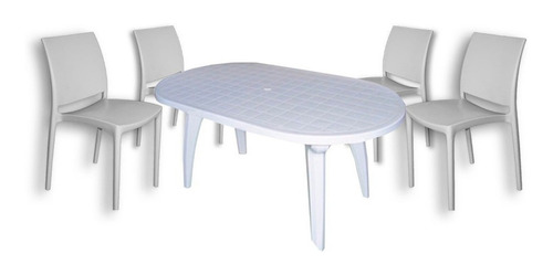 Set 4 Sillas Valencia Y 1 Mesa Oval Mascardi Blanco Prm