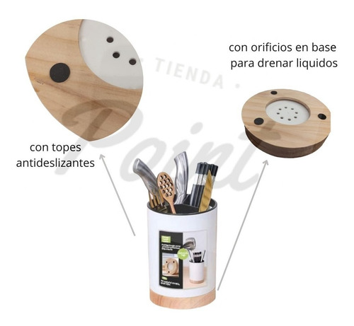 Imagen 3 de 8 de Escurridor Cubiertos Porta Cubiertos Plastico Y Madera