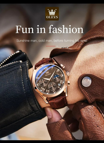 Reloj Hombre Olevs Analógico Cuarzo Correa Cuero Mod. Lux