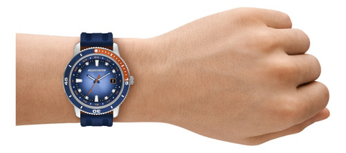 Reloj Hombre Skechers Sr5235 De Silicona Azul Bisel Azul/naranja
