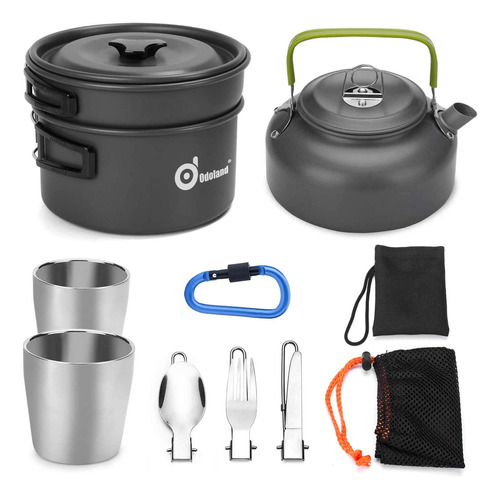 Kit Utensilios Cocina Camping Olla Ligera, 2 Tazas, Cuchara