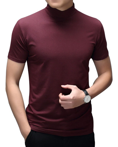 2024 Camiseta Básica De Manga Corta Para Hombre, Cuello Alto