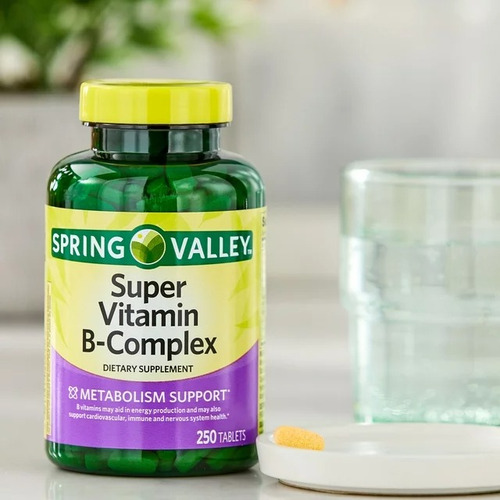 250 comprimidos de supervitamina B do complexo B Spring Valley, sabor sem sabor