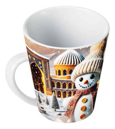 Taza Cónica Mono De Nieve Con Gorro Y Bufanda En Mini Ciudad