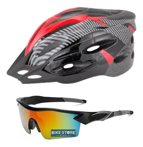 Kit Casco Bicicleta Mtb 18 Vent Regul + Gafas Ciclista Uv400