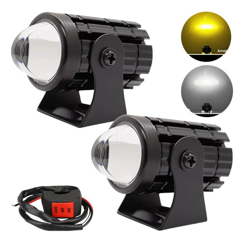 2 Faros Led Luz Lupa Moto Exploradora Hiper Potente + Switch