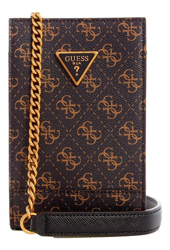 Bolsa de bate-papo Guess Cordelia Logo Chit QB837768-bnl Acabamento de hardware Cor de níquel Cor do logotipo marrom Alça de ombro Design de tecido listrado marrom