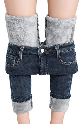 Jeans Cálido Felpa Elástico Invierno De Mujer