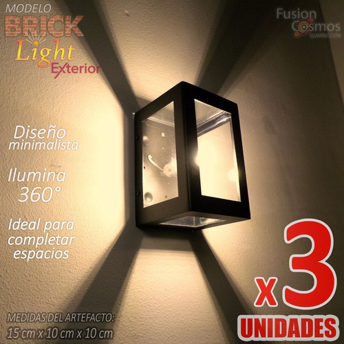 Farol Exterior Hierro Pared Jardin Aplique Moderno Pack X3u