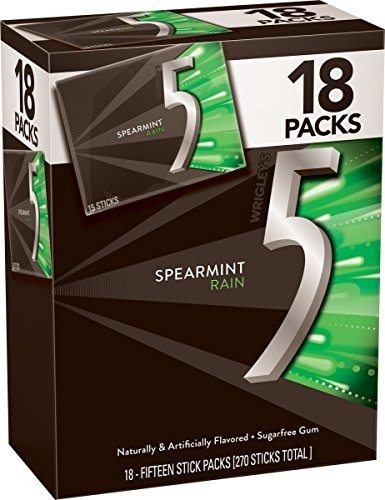 5 Chicle De Menta Rain Sugarfree Gum, Cada 18 Count De 15 Pa