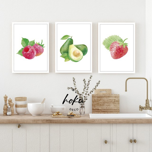 3  Cuadros De 20x25 Para La Cocina -  Frutas