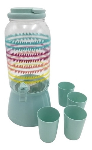 Imagen 1 de 7 de Dispensador De Líquidos De Plástico Con 4 Vasos,2.5l, Con So