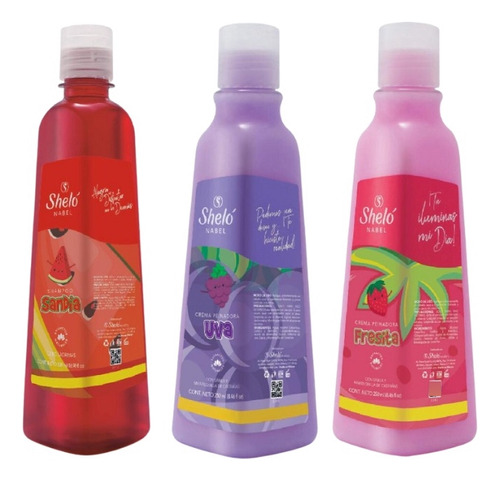 Shampoo Sandía + Cremas Peinadoras Uva Y Fresita Sheló