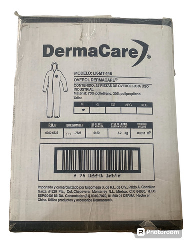 Caja Overol Industrial Derma Care, Blanco. 25 Piezas. 