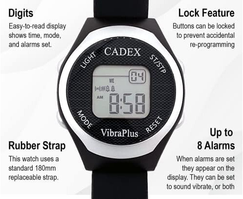 Cadex Vibraplus Sport - Reloj Recordatorio De 8 Alarmas Con