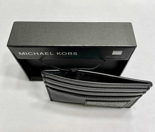 Tarjetero Michael Kors Negro Gris Hombre Logo My1l Diseño De La Tela Liso