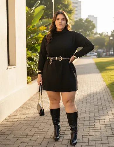 Vestido Gola Alta Manga Longa Plus Size Lanzinha  Premium